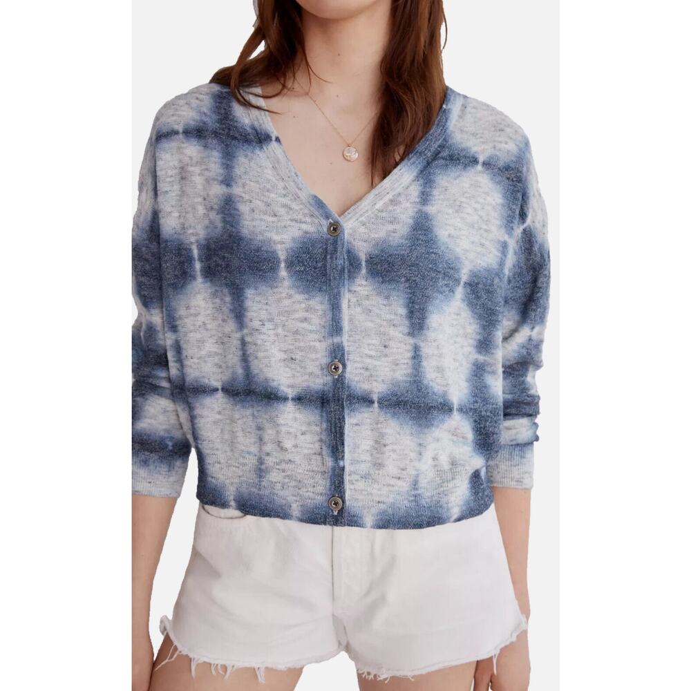 Anthropologie's Pilcro V-Neck Tie-Dye Cardigan Sweater Medium Cotton Linen Blend